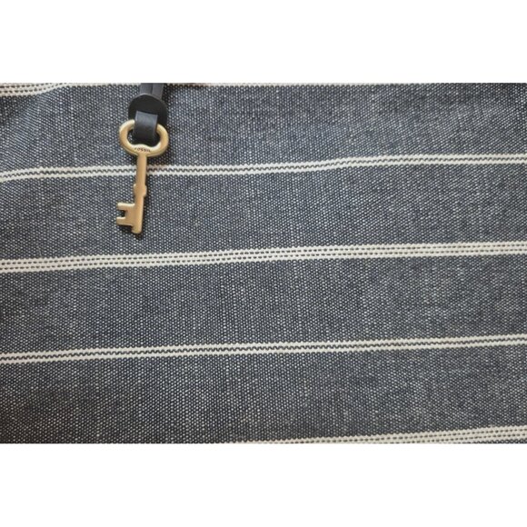 Fossil Gray White Striped Canvas Purse Bag Leather Trim & Adjustable Straps - Picture 4 of 9